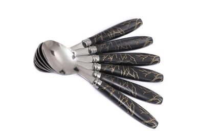 6-Piece Elegant Stainless Steel Spoon Set with White or Black Marble Pattern Handles