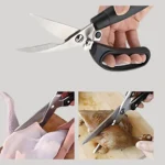 Sharp, durable stainless steel kitchen scissors for cutting poultry, meat, herbs, and vegetables. Ergonomic, non-slip handle – ideal for daily cooking tasks.