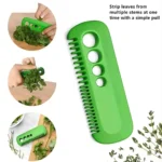 Green Herb Stripper Tool with Multi-Sized Holes and Serrated Edge for Leaf Removal