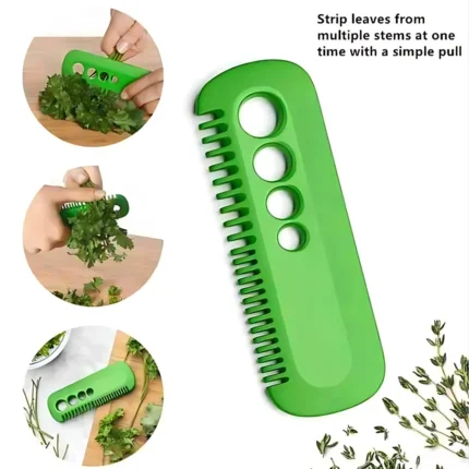 Green Herb Stripper Tool with Multi-Sized Holes and Serrated Edge for Leaf Removal