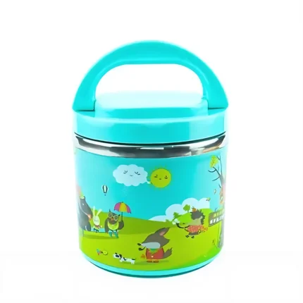 Kids 630ml Insulated Stainless Steel Lunch Box – Cartoon Print, Leak-Proof with Handle