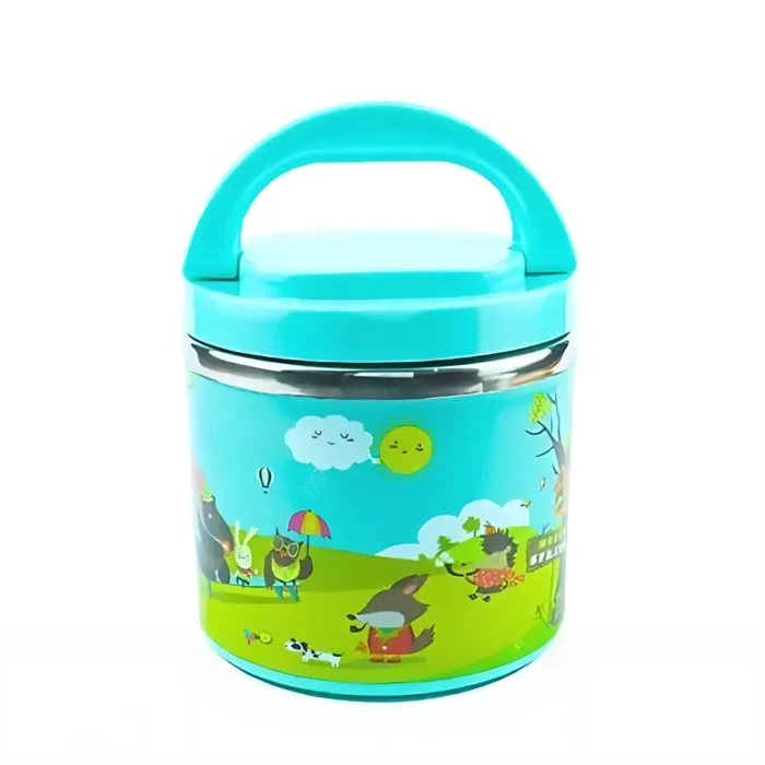 Kids 630ml Insulated Stainless Steel Lunch Box – Cartoon Print, Leak-Proof with Handle